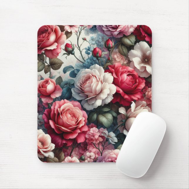 Timeless Rose Floral Charm Mouse Pad (With Mouse)