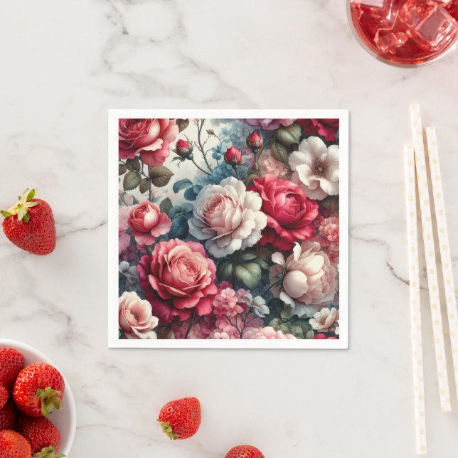 Timeless Rose Floral Charm Napkins (Insitu)