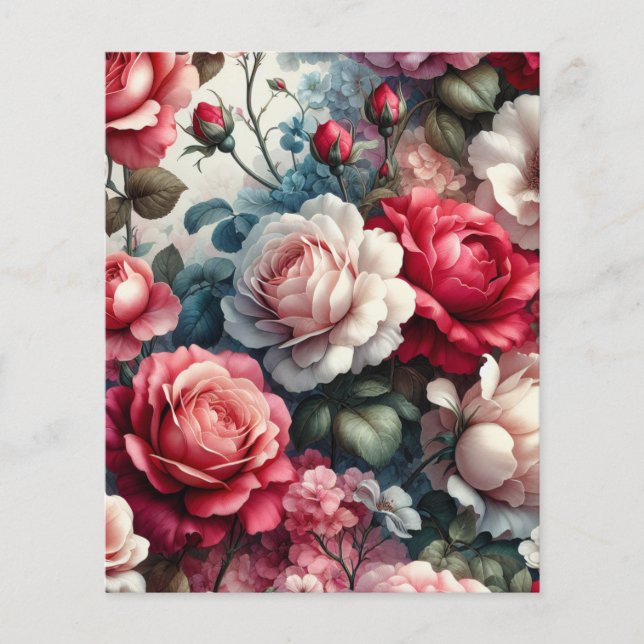 Timeless Rose Floral Charm Scrapbook Paper Sheet (Front)