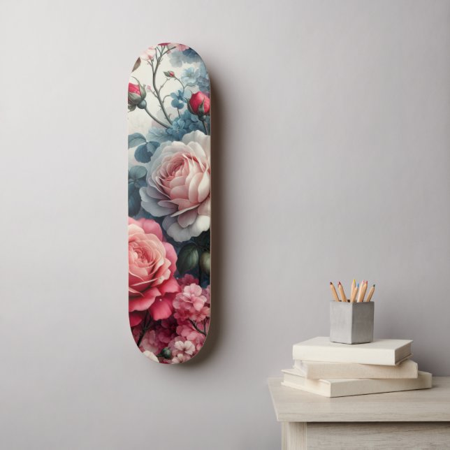 Timeless Rose Floral Charm Skateboard (Wall Art)