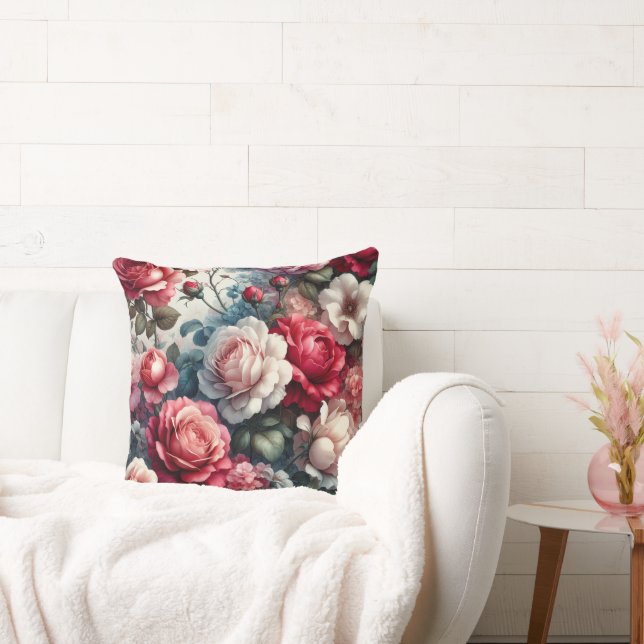 Timeless Rose Floral Charm Throw Pillow (Couch)