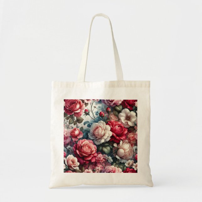 Timeless Rose Floral Charm Tote Bag (Front)