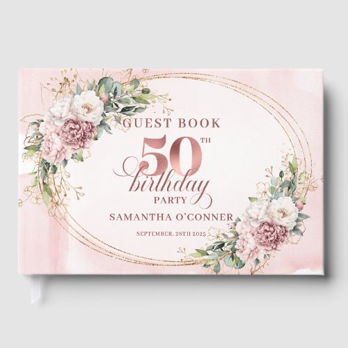 Timeless Rose Gold Blush 50th Birthday Guest Book