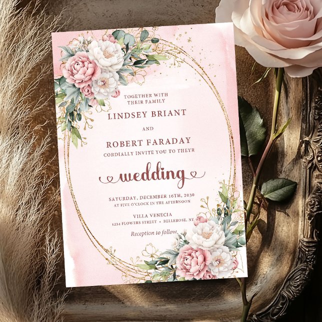 Timeless Rose Gold Blush Greenery Wedding Invites (Timeless Rose Gold Blush Greenery Wedding Invitation)