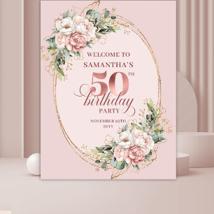 Timeless Rose Gold Dusty Pink 50th Birthday Party Tapestry