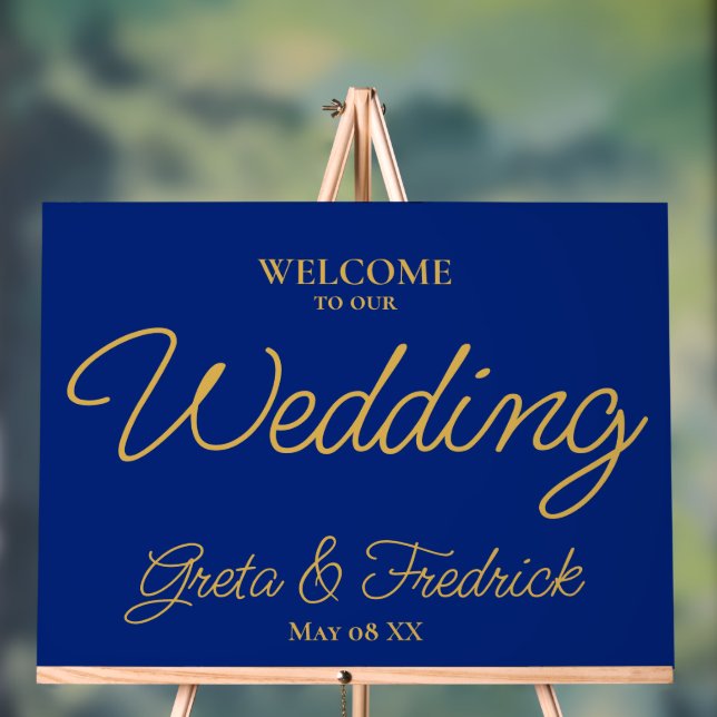 Timeless Royal Blue Gold Welcome to our Wedding Acrylic Sign (Neutral)