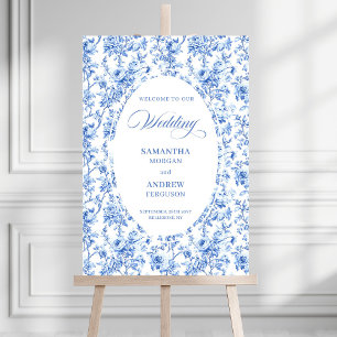 Timeless Royal Blue Toile Rose Wedding Welcome Pos Foam Board