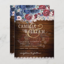 Timeless Rustic Blue Burgundy Floral Lace Wedding