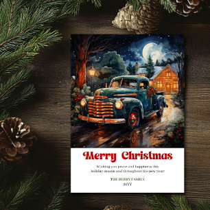 Timeless rustic Christmas scene nostalgic truck Holiday Card