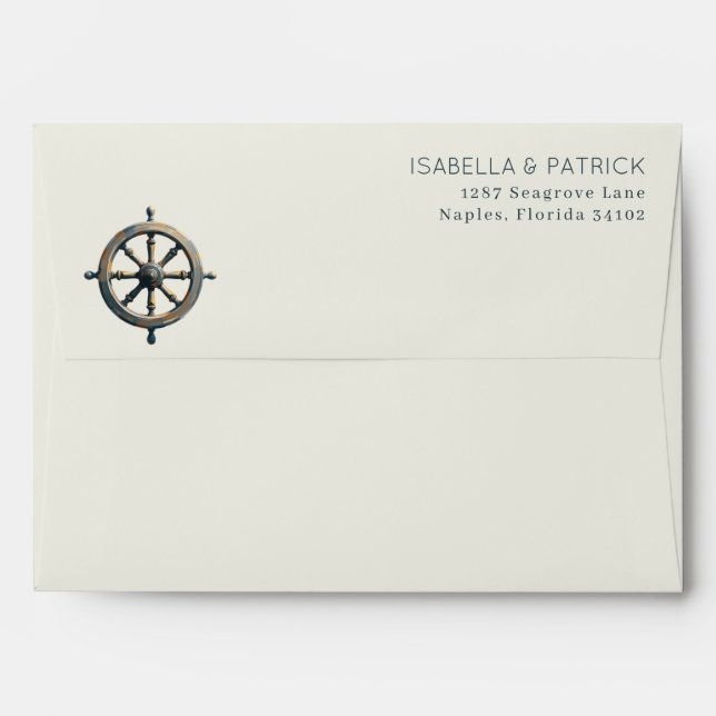 Timeless Rustic Nautical Wheel Envelope (Back (Top Flap))