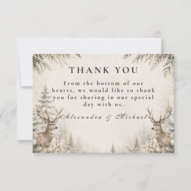 Timeless Rustic Winter Wedding Thank You Card (Front)