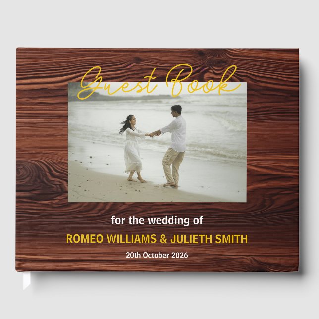Timeless Rustic Wood Wedding Guest Book (Front)