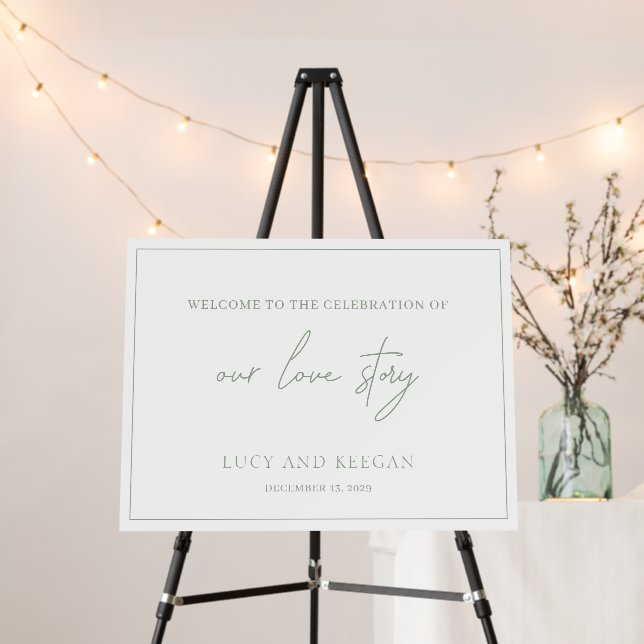 Timeless Sage Green Elegant Wedding Welcome Sign (In Situ (Stand))