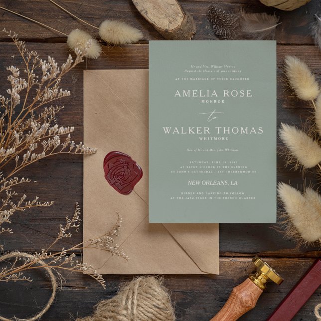 Timeless Sage Minimalist Wedding Invitation (Creator Uploaded)