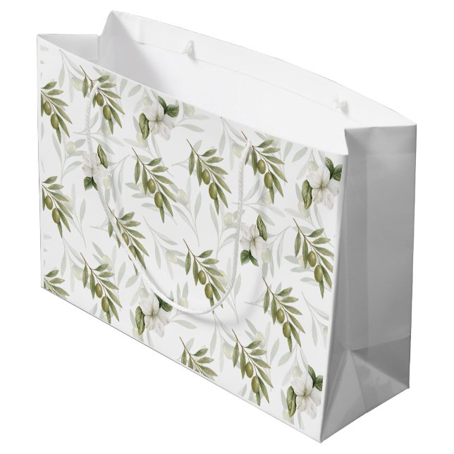 Timeless Sage Olive Wataercolor Chic  Large Gift Bag (Back Angled)
