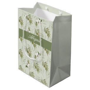 Timeless Sage Olive Wataercolor Chic Name Medium Gift Bag