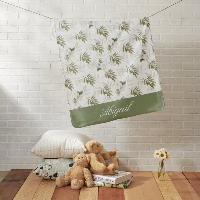 Timeless Sage Olive Watercolor Chic Baby Blanket (In Situ)