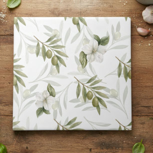 Timeless Sage Olive Watercolor Chic Ceramic Tile
