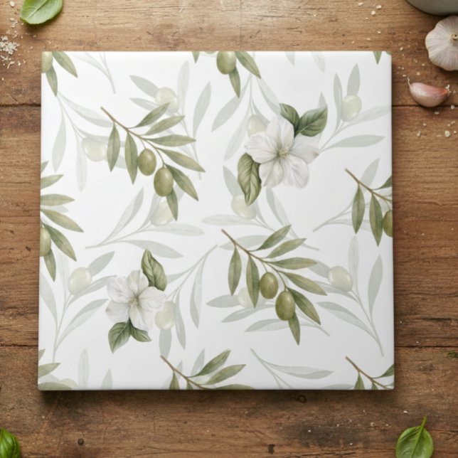 Timeless Sage Olive Watercolor Chic  Ceramic Tile (Creator Uploaded)
