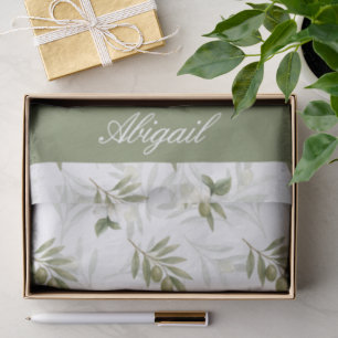 Timeless Sage Olive Watercolor Name Tissue Paper