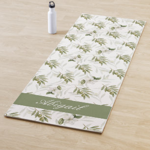 Timeless Sage Olive Watercolor Name  Yoga Mat