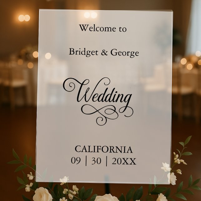Timeless Script Black and White Wedding Welcome  Acrylic Sign (Creator Uploaded)