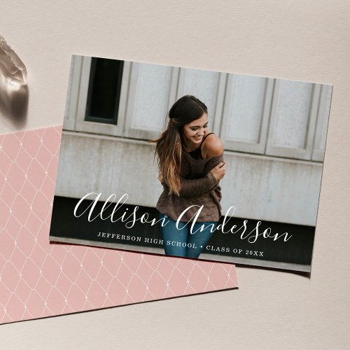 Timeless Script Blush Pink Photo Graduation Announcement