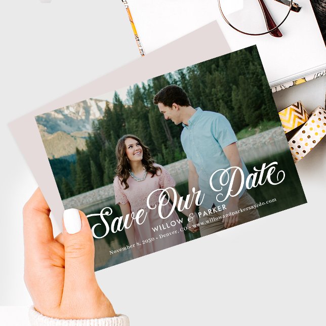 Timeless Script Editable Color Save The Date Card (Creator Uploaded)