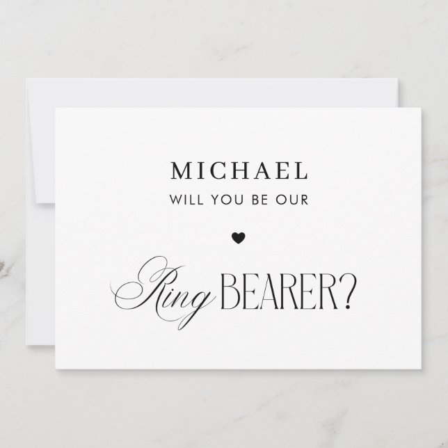 Timeless Script Elegant Ring Bearer Proposal Card (Front)