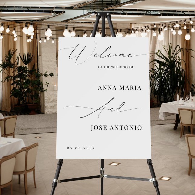 Timeless Script Elegant White Wedding Welcome Sign (Creator Uploaded)