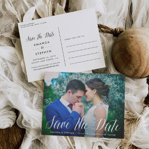 Timeless Script   Photo Save the Date Announcement Postcard