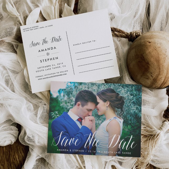 Timeless Script | Photo Save the Date Announcement Postcard (Creator Uploaded)