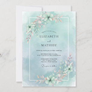 Timeless Seafoam Painted Peony Wedding Invitation