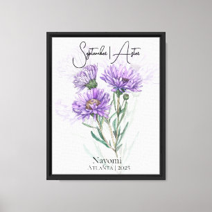 Timeless September Aster Birth Flower Illustration Canvas Print