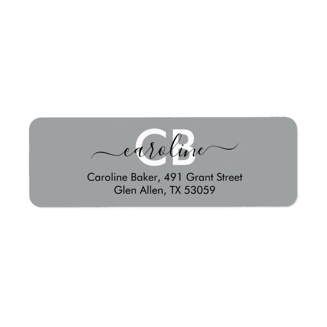 Timeless - Silver Gray Monogram Address Label (Front)