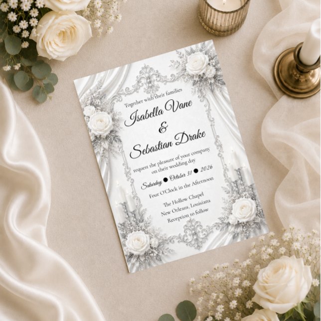 Timeless Silver Ivory Elegance Wedding Invitation (Creator Uploaded)
