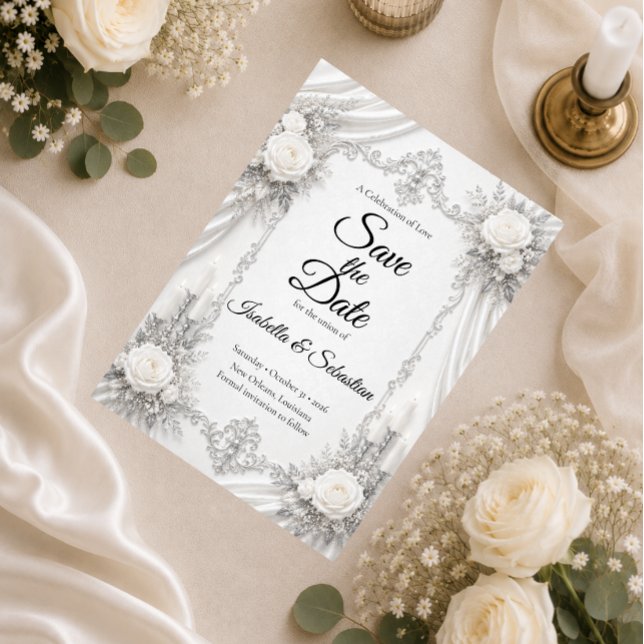 Timeless Silver Ivory Elegance Wedding Save The Date (Creator Uploaded)