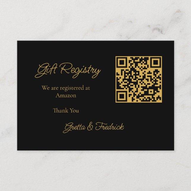 Timeless Simple Black and Gold Wedding Registry  Enclosure Card (Front)