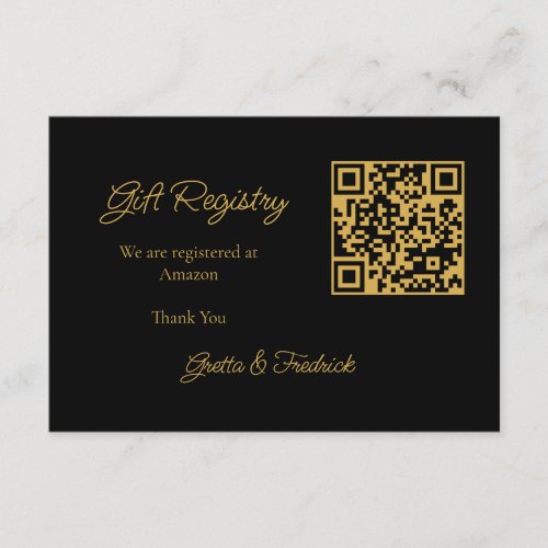Timeless Simple Black and Gold Wedding Registry  Enclosure Card