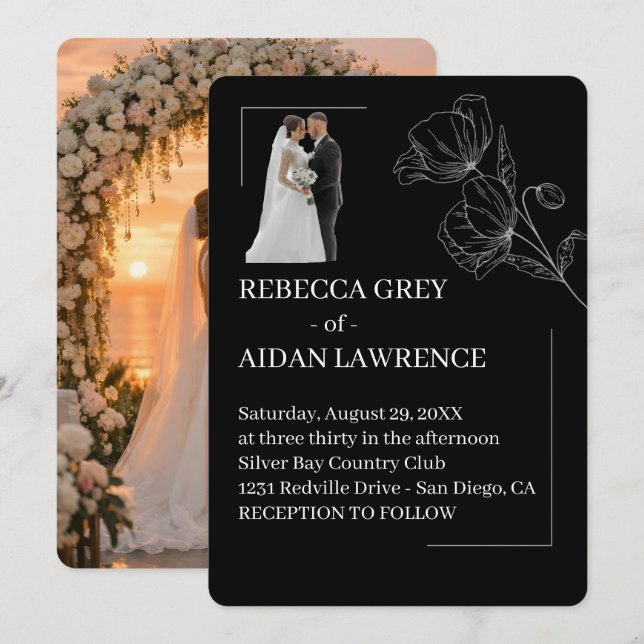 Timeless Simple Black White Wedding Photo 2026 Invitation (Front/Back)