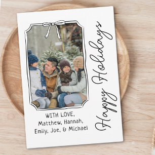 Timeless Simple Bow Minimalist Black & White Photo Holiday Card