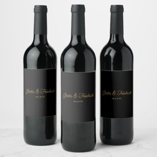 Timeless Simple Elegance Black and Gold Wine Label