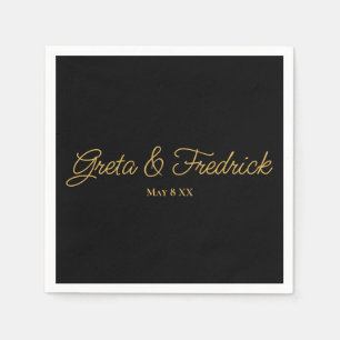 Timeless Simple Elegance Black Gold Script Napkins