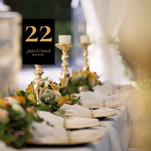 Timeless Simple Elegance Black Gold Script Wedding Table Number