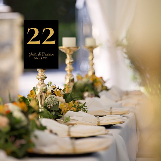 Timeless Simple Elegance Black Gold Script Wedding Table Number (Creator Uploaded)