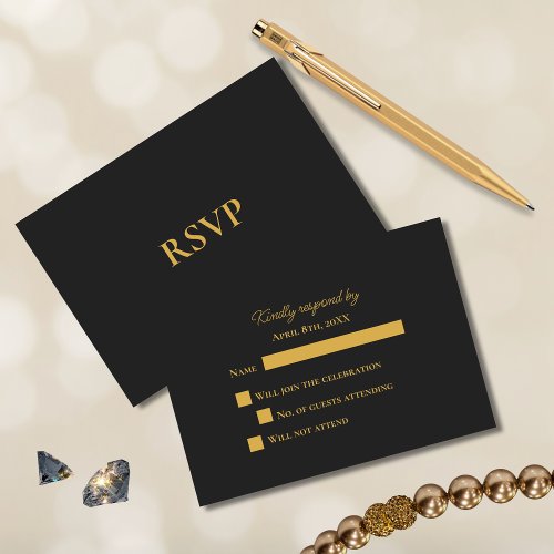 Timeless Simple Elegance Charcoal and Gold Wedding RSVP Card