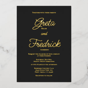 Timeless Simple Elegance Gold Matte Black Wedding Foil Invitation