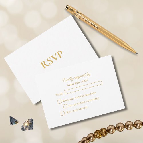 Timeless Simple Elegance Luxe White Gold Wedding RSVP Card