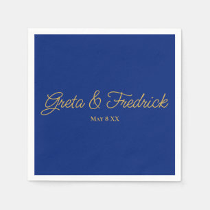 Timeless Simple Elegance Royal Blue Gold Script Napkins