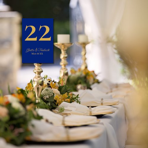 Timeless Simple Elegance Royal Blue Gold Wedding Table Number